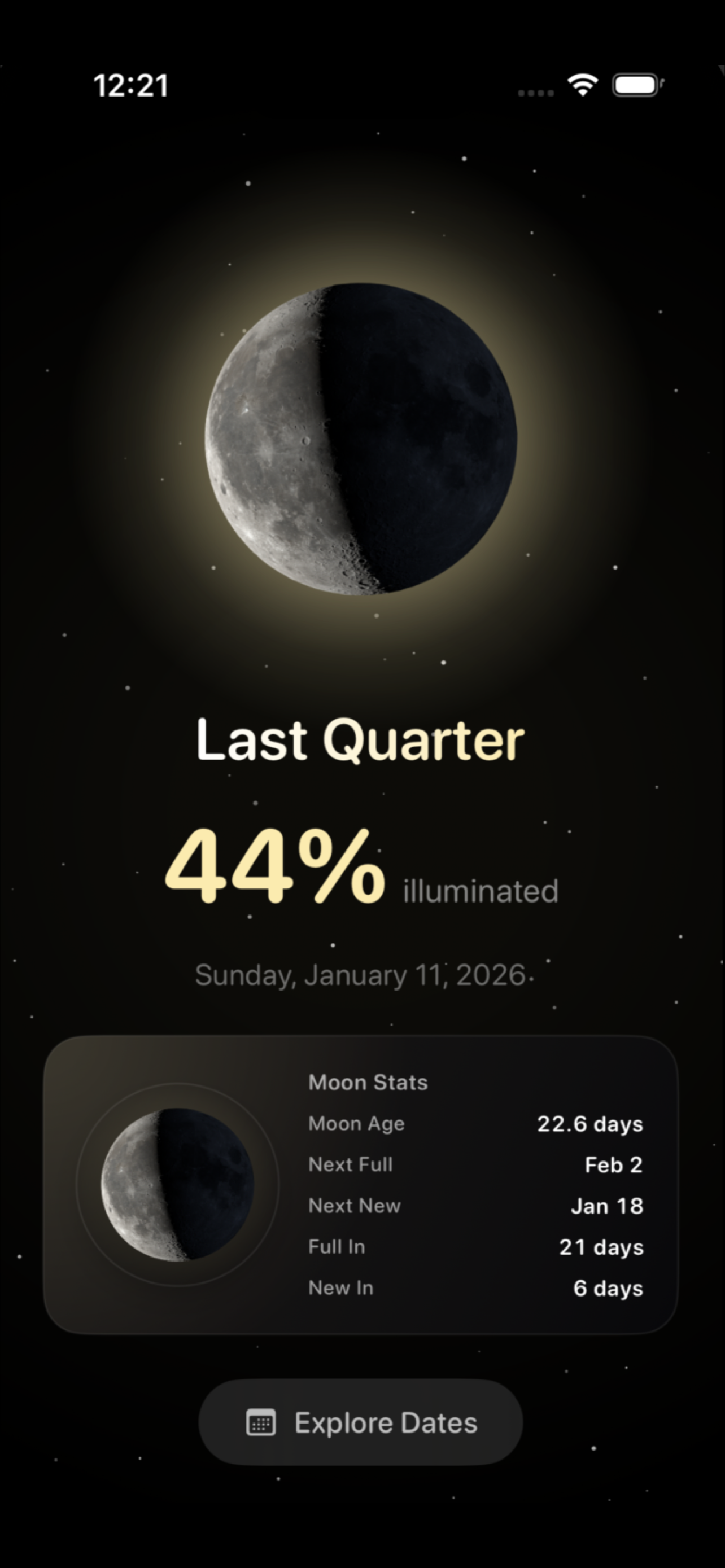 Moon Phases main screen
